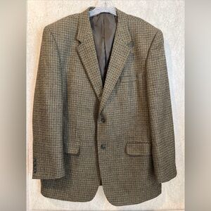 Alan Flusser Green Houndstooth Lambswool Cashmere Blazer Sports Coat Jacket 46L